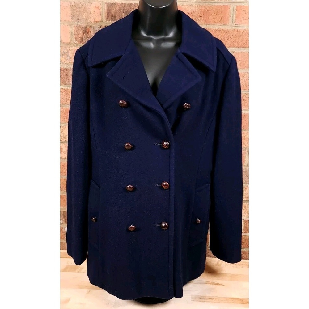 Mackintosh Womens Size 18 Peacoat Navy Blue Wool w Leather Buttons USA